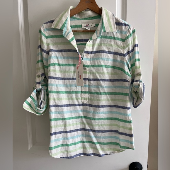 NWT Vineyard Vines Stripe Linen Button Up Sz 0 - Picture 1 of 4